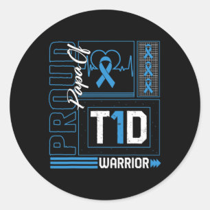 Pegatina Redonda Orgulloso Papá De Guerrero De T1d, Diabetes Awaren
