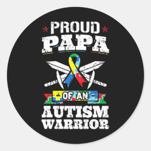 Pegatina Redonda Orgulloso Papá De Un Guerrero Del Autismo, Cinta D