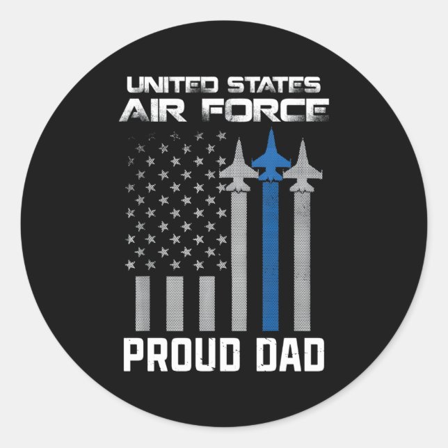 Pegatina Redonda Orgulloso papá, orgulloso padre de la fuerza aérea (Anverso)