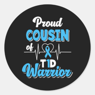 Pegatina Redonda Orgulloso Primo De Un Guerrero Del T1D Diabetes Aw