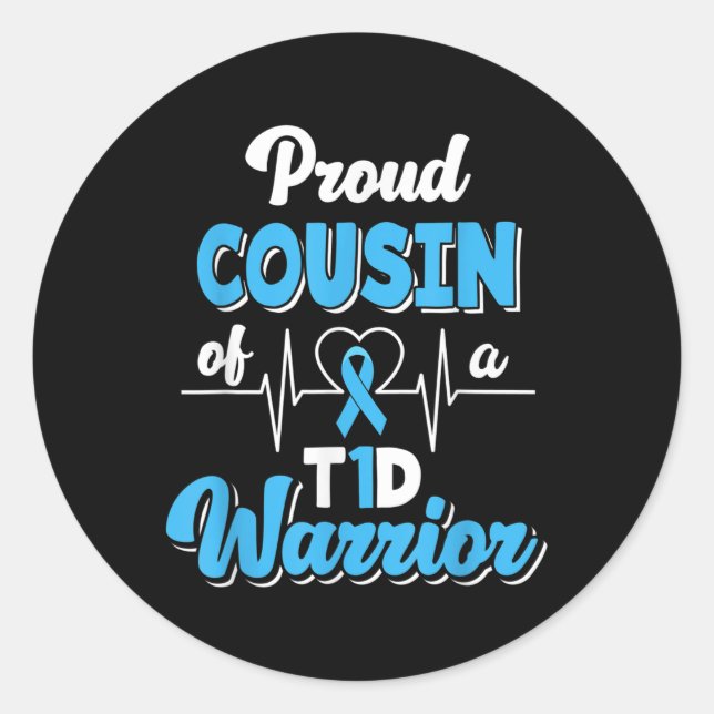 Pegatina Redonda Orgulloso Primo De Un Guerrero Del T1d Diabetes Di (Anverso)