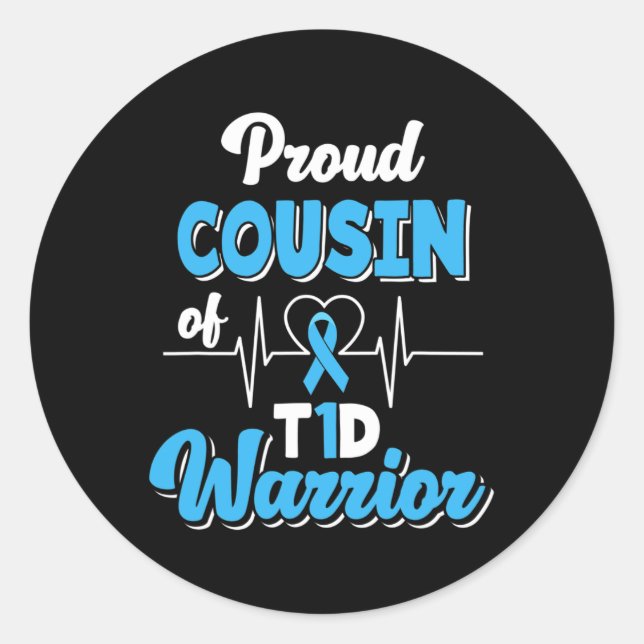 Pegatina Redonda Orgulloso Primo De Un Guerrero Del T1d Diabetes Di (Anverso)
