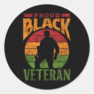 Pegatina Redonda Orgulloso soldado negro veterano militar afroameri