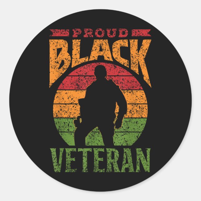 Pegatina Redonda Orgulloso soldado negro veterano militar afroameri (Anverso)