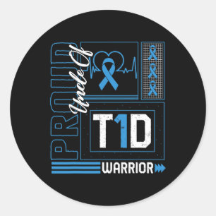 Pegatina Redonda Orgulloso Tío Del Guerrero Del T1d, La Diabetes De
