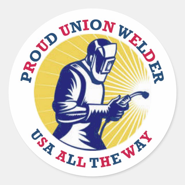 Pegatina Redonda Orgulloso Union Welder USA (Anverso)