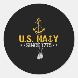 Pegatina Redonda Orgulloso veterano naval desde 1775 ancla marinero