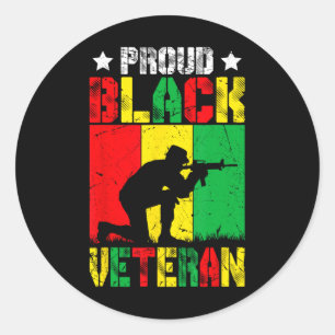 Pegatina Redonda Orgulloso veterano negro melanina historia afroame