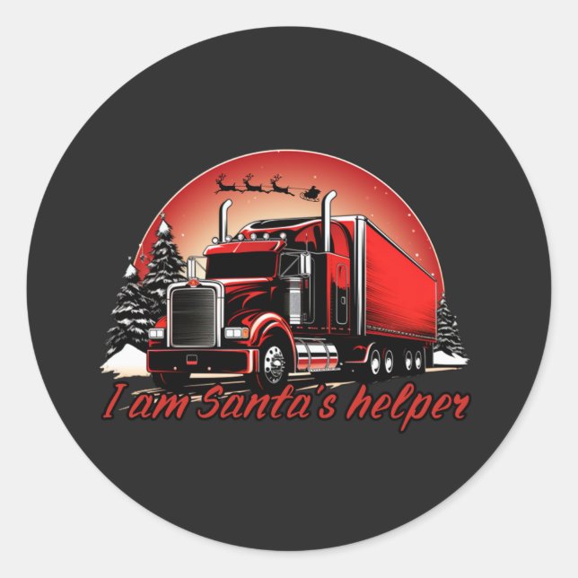 Pegatina Redonda Orgullosos Navidades de Helper Trucker de Santa (Anverso)