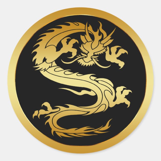 PEGATINA REDONDA ORIENTAL GOLD DRAGON (Anverso)