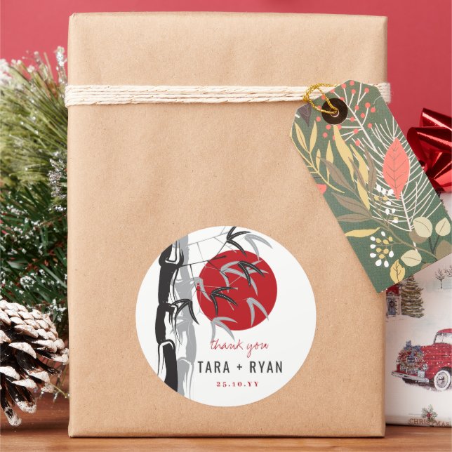 Pegatina Redonda Oriental Sunrise Zen Bamboo Garden Boda Asiático (Vacaciones)