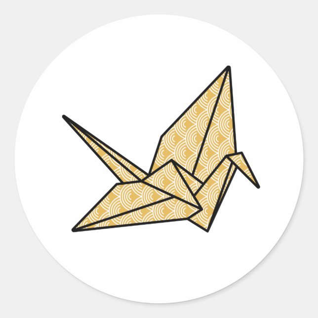 Pegatina Redonda Origami Crane (Anverso)
