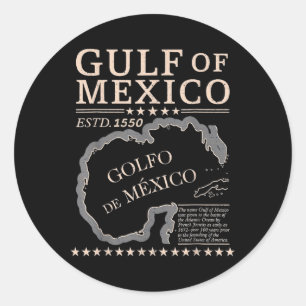 Pegatina Redonda Origen Del Mapa Vintage Del Golfo De México Desde