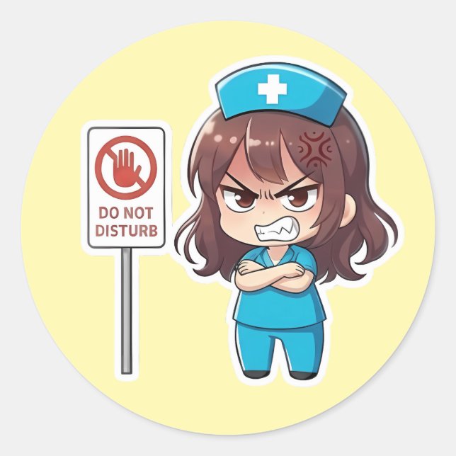 Pegatina Redonda Original Chibi Nurse 2.0 - Focus Mode (Anverso)