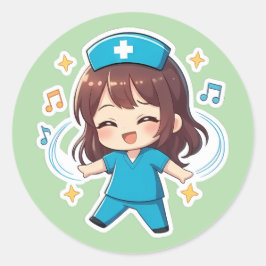 Pegatina Redonda Original Chibi Nurse 2.0 - Pulse of Joy