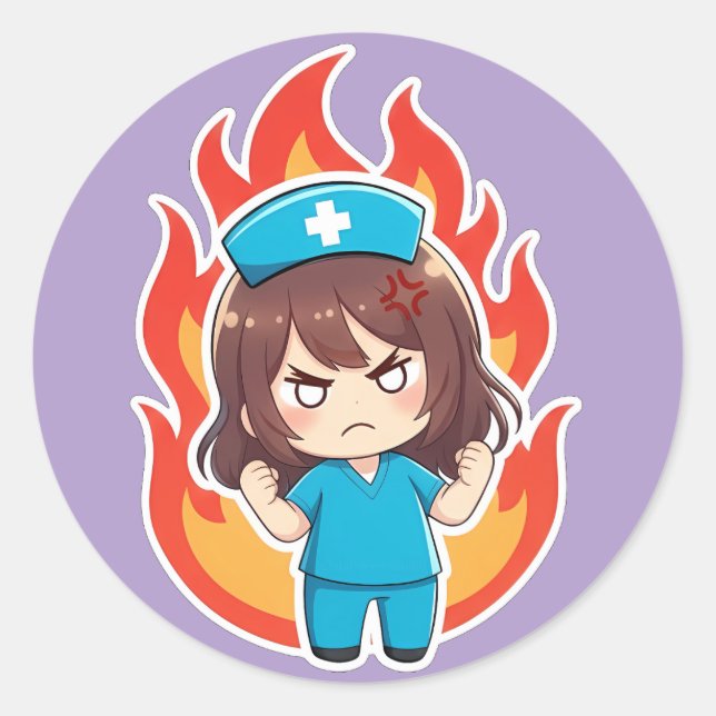 Pegatina Redonda Original Chibi Nurse 3.0 - Angry (Anverso)