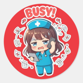 Pegatina Redonda Original Chibi Nurse 3.0 - Busy