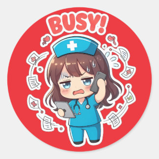 Pegatina Redonda Original Chibi Nurse 3.0 - Busy
