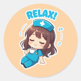 Pegatina Redonda Original Chibi Nurse 3.0 - Relax