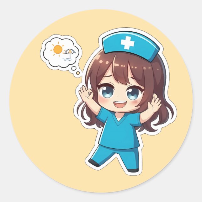 Pegatina Redonda Original Chibi Nurse 3.0 - Vacation Time (Anverso)