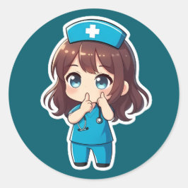 Pegatina Redonda Original Chibi Nurse - El Susurro de la Medianoche