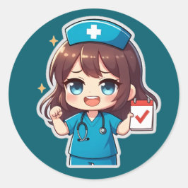 Pegatina Redonda Original Chibi Nurse - Nursing Life
