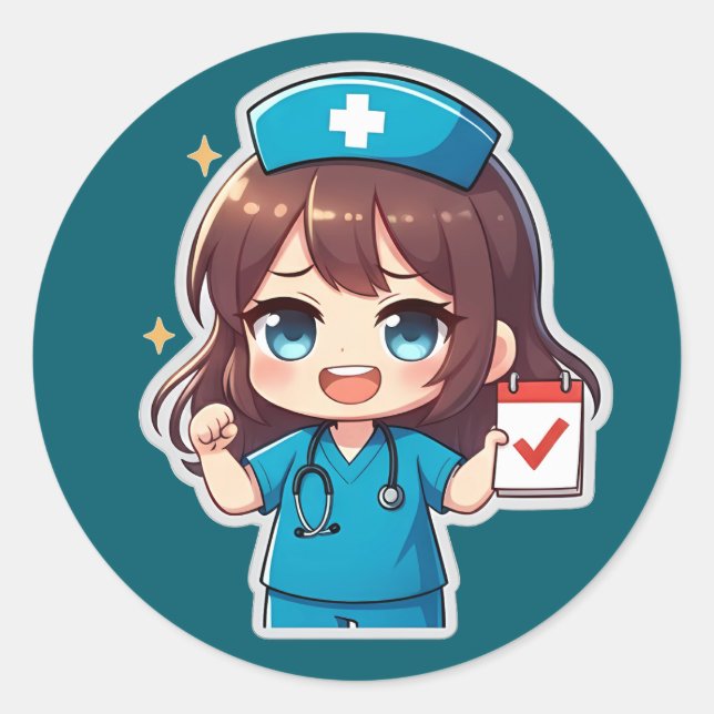 Pegatina Redonda Original Chibi Nurse - Nursing Life (Anverso)