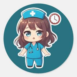 Pegatina Redonda Original Chibi Nurse - Racing Against Time