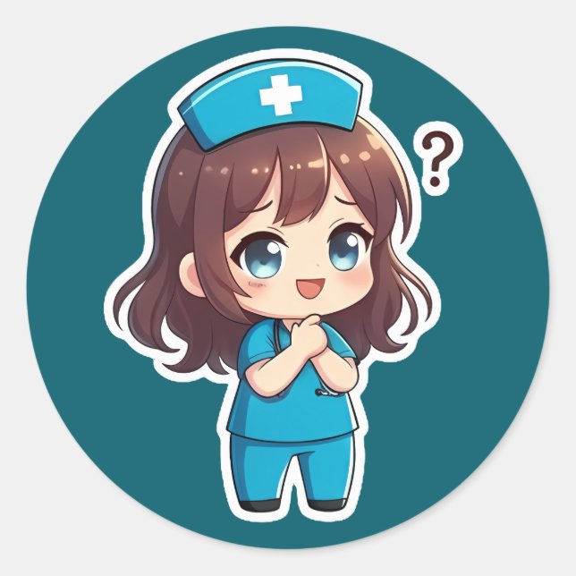 Pegatina Redonda Original Chibi Nurse - The Questioning Moment (Anverso)