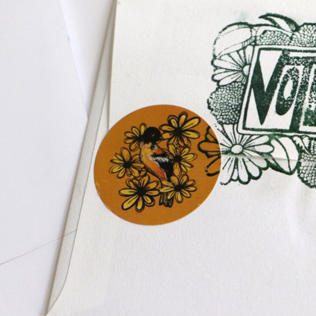 Pegatina Redonda Oriole Art adorables observadores de aves diseñan  (Subido por el creador)