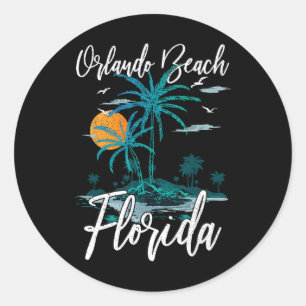 Pegatina Redonda Orlando Beach Florida Family Vacation Palm Tree Su