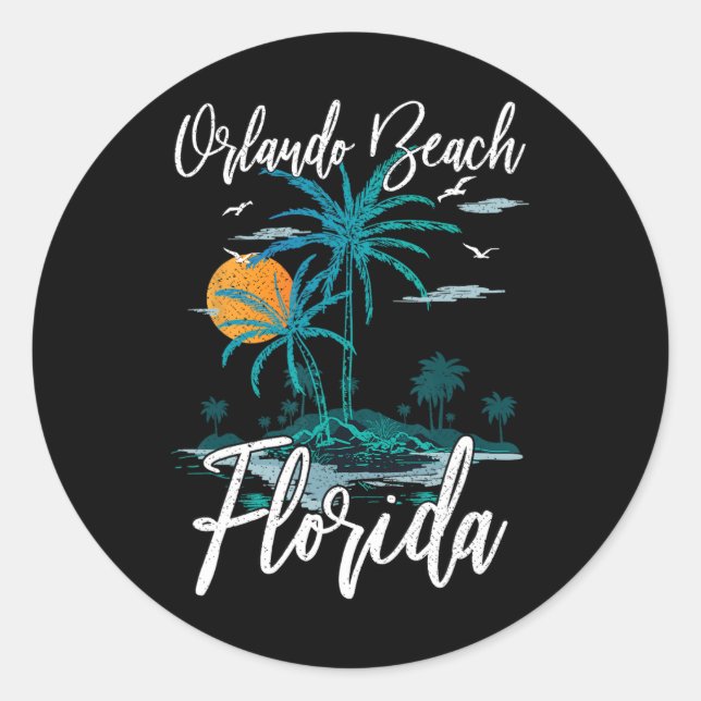 Pegatina Redonda Orlando Beach Florida Family Vacation Palm Tree Su (Anverso)