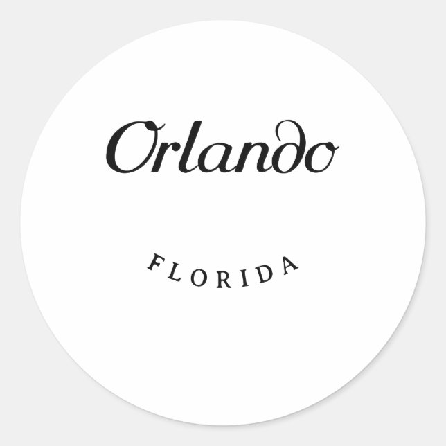 Pegatina Redonda Orlando Florida Black Font (Anverso)