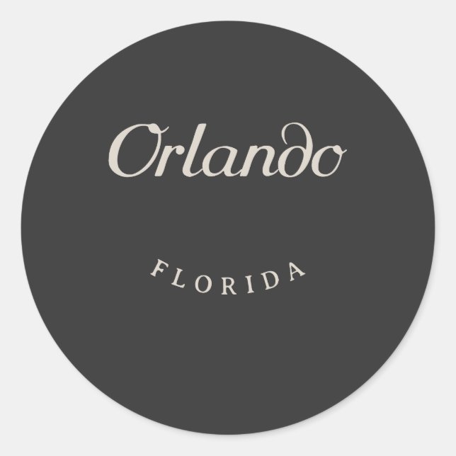 Pegatina Redonda Orlando Florida White Font (Anverso)