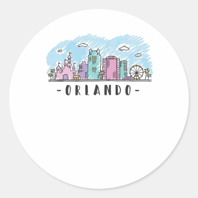 Pegatina Redonda Orlando Skyline (Anverso)