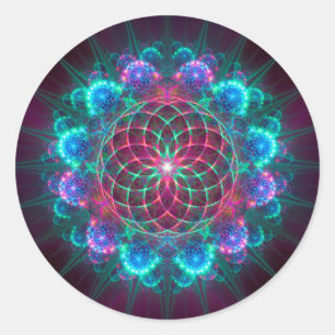 Pegatina Redonda Ornamento azul fractal floral