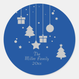Pegatina Redonda Ornamento azul plateado personalizado