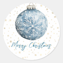 Pegatina Redonda Ornamento de copos de nieve de Navidades blancos a