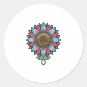 Pegatina Redonda Ornamento de girasol de mezclilla patriótico vinta