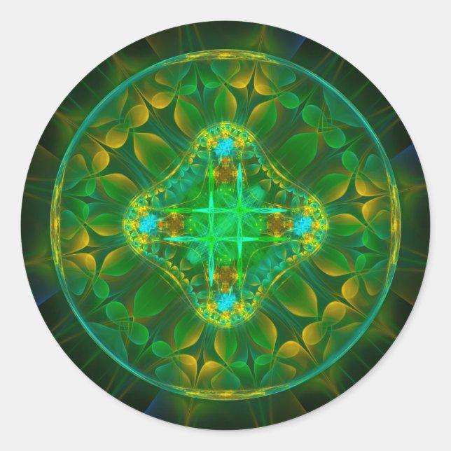 Pegatina Redonda Ornamento de hadas fractales redondas (Anverso)