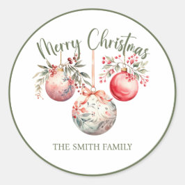 PEGATINA REDONDA ORNAMENTO DE NAVIDAD DE VINTAJE ROSA