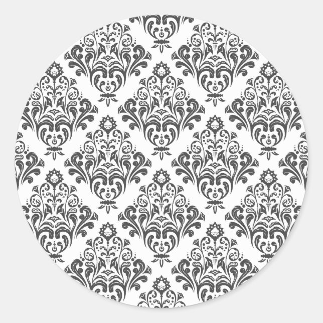 Pegatina Redonda Ornamento del damasco floral (Anverso)