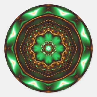 Pegatina Redonda Ornamento del fractal verde