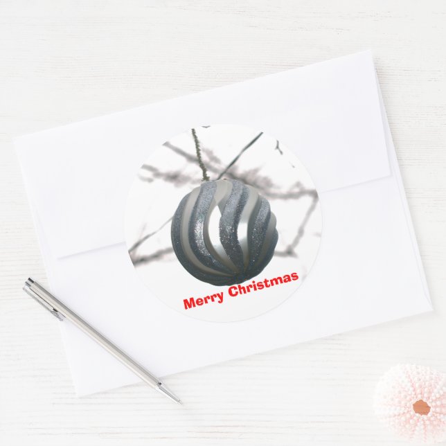 Pegatina Redonda Ornamento espumoso plateado de los navidades (Sobre)