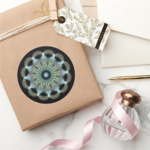 Pegatina Redonda Ornamento fractal de estrella brillante