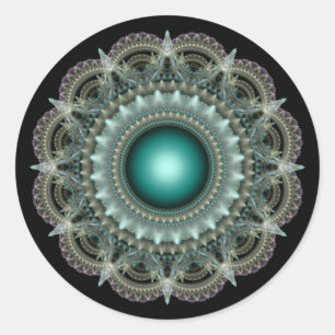 Pegatina Redonda Ornamento fractal Kaleidoscópico