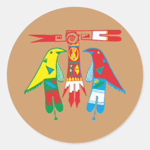 Pegatina Redonda Ornamento indio American Native