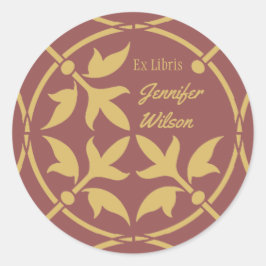 Pegatina Redonda Ornamento medieval Bookplate Ex Libris CC0086