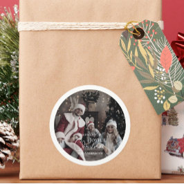 Pegatina Redonda Ornamento moderno de fotos navideñas de merry