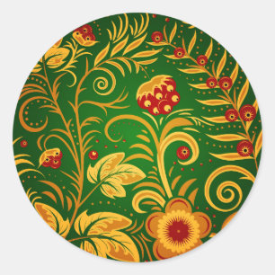 Pegatina Redonda Ornamento nativo ruso